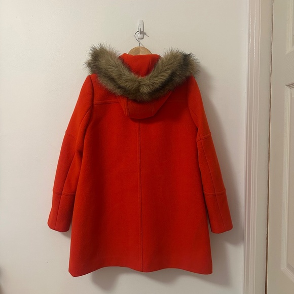 J. Crew Chateau Parka Coat In Stadium Cloth Red With Removable Fur Hood | Size 6 - Picture 12 of 13